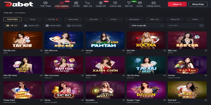 Top sảnh live casino tại nhà cái Dabet phổ biến